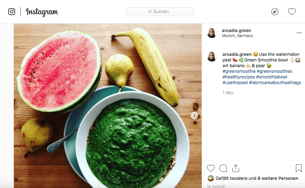 Green Smoothie bowl with watermelon peel