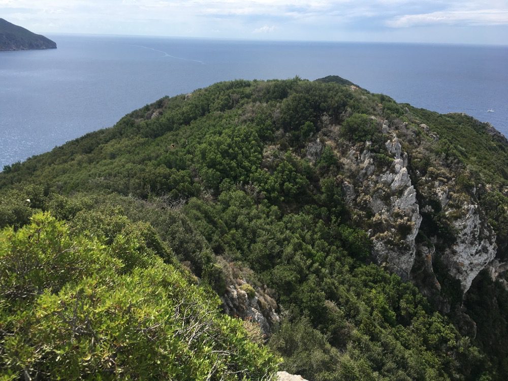Tolle Aussichten wohin ich blicke: Angekommen am Aussichtspunkt von Porto Timeoni an der Westküste von Korfu (Korfu, Ionische Inseln, Griechenland, 25.08.2022).