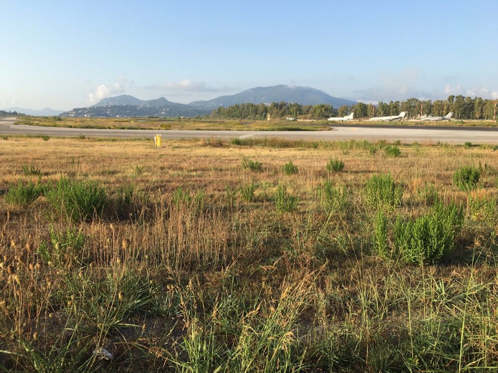 Vor dem Flughafen Ioannis Kapodistrias auf Korfu (Korfu, Ionische Inseln, Griechenland, 29.08.2022).
